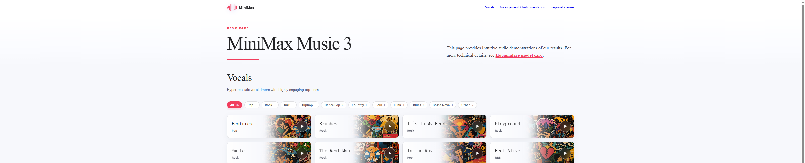 Official MiniMax Music 3 demo page